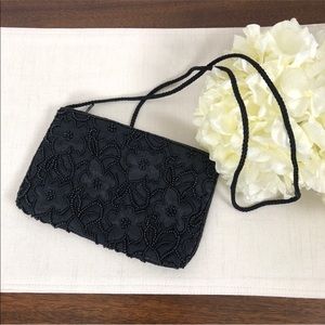 Black Beaded Floral Evening Handbag